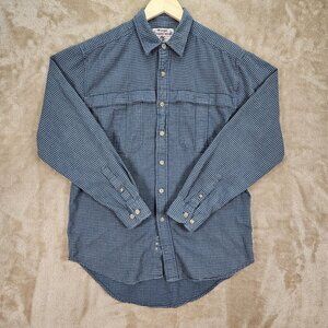 Wrangler Rugged Wear Flannel Plaid Shirt Button Pockets Mens Size L Blue Outdoor